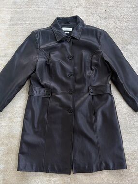 Preston & York Women’s Leather Trench Coat Black Size XL